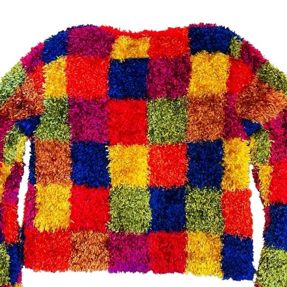 Michael Simon Vintage 90s Women’s Sz M Multicolor Shag Cardigan Sweater Whimsy - Picture 8 of 14